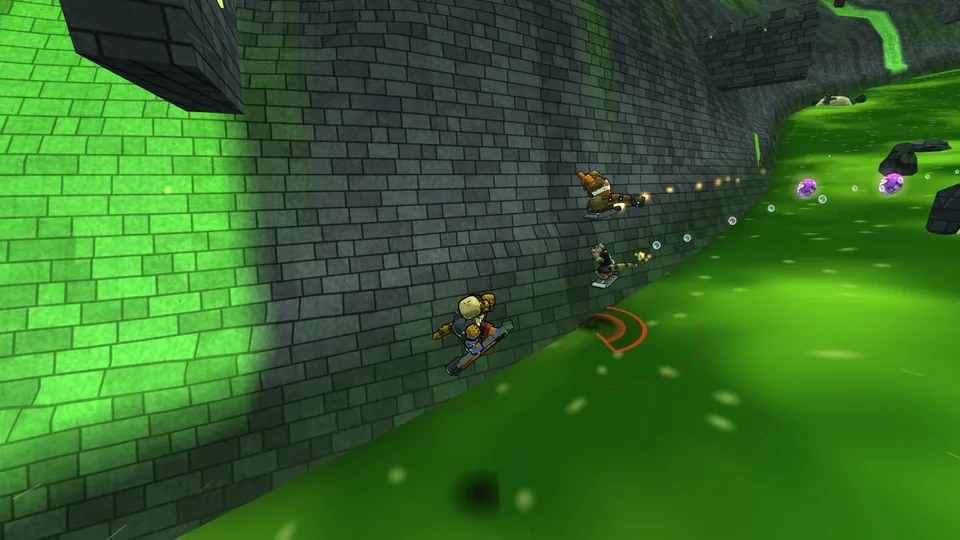 Riders wall-riding through the slime of Mad Scientist's Fortress